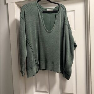 We The Free Olive Waffle Knit Sweatshirt